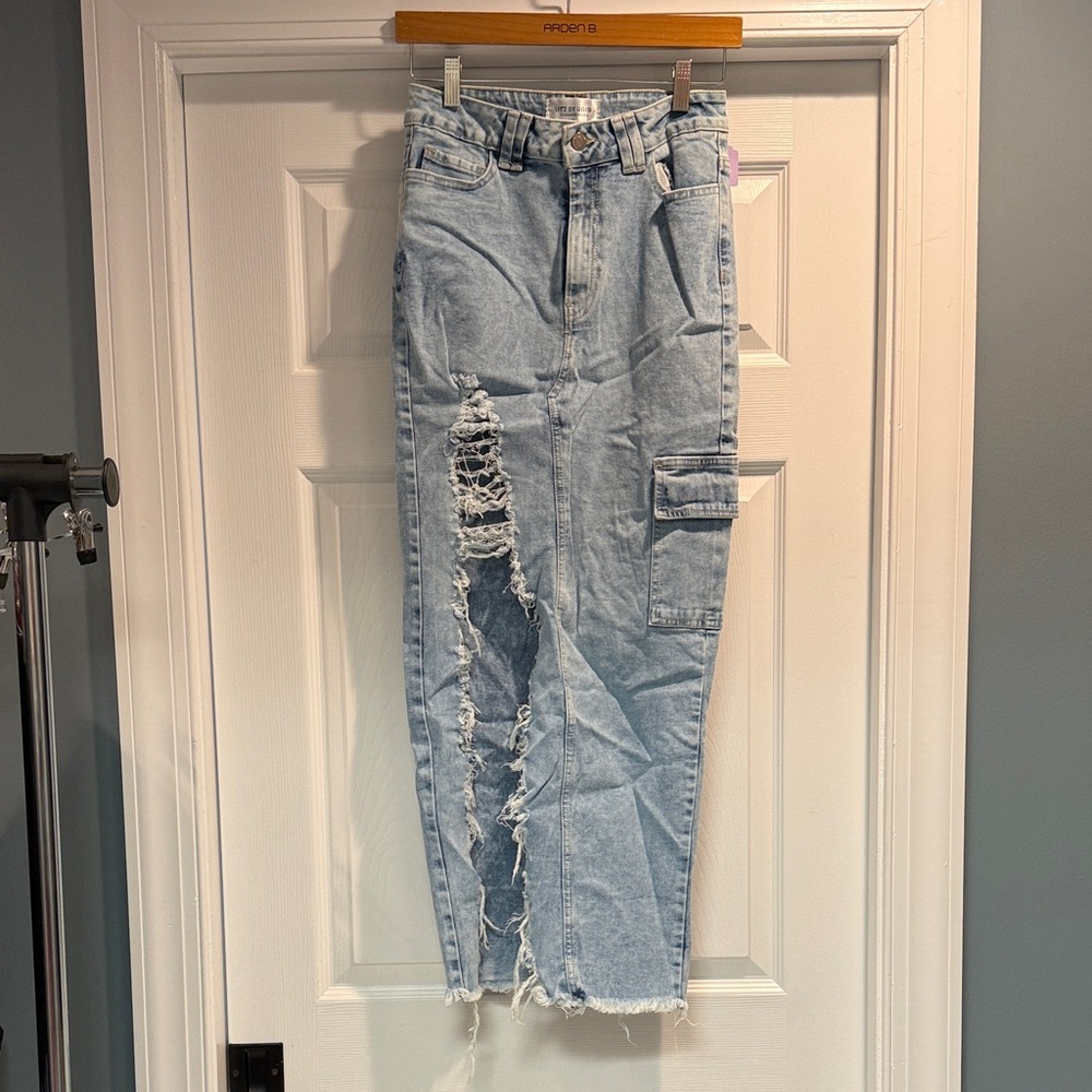 SHEIN Light Blue Distressed Maxi Skirt